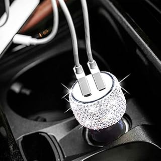 Dual USB Car Charger Bling Bling Handmade Rhinestones Crystal Car Decorations for Fast