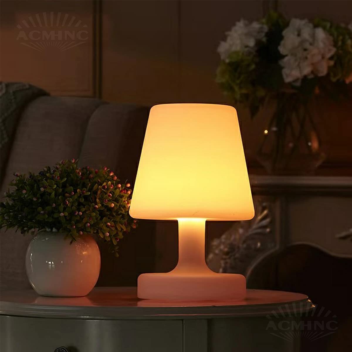 Lámpara de Mesa Restaurante Regulable Con Batería Recargable, Lampara de Escritorio Sin Cable LED Con Control Remoto y 16 Cambios de Color RGB Para Bares Niños Exteriores, Lámpara de Noche, Blanco