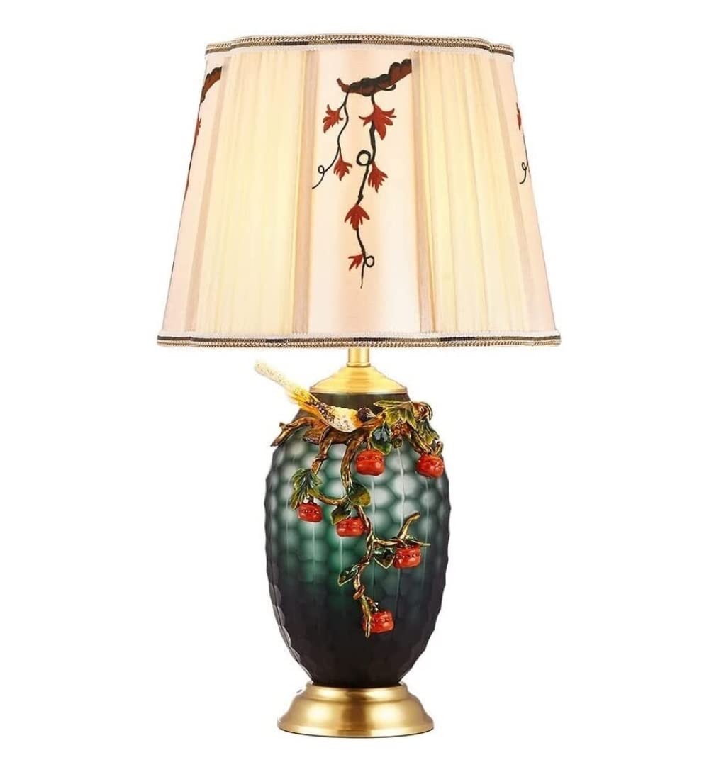 SGKOMN Table Lamp Table Lamps For Living Room American Brass Ceramic Table Lamps Bird Enamel Bedside Nightstand Lamp Fabric Lampshade For Living Room Bedroom Bedside Lamps Lamp -Dimmer