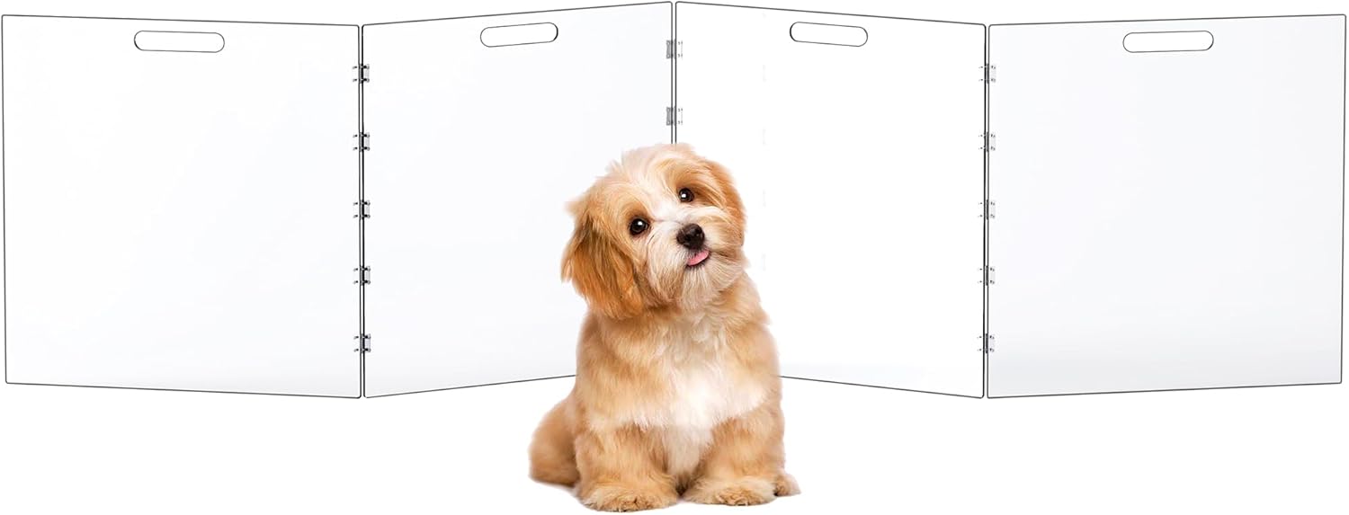 Clear Acrylic Dog Gate, Freestanding Pet Gate for Doorways Indoor, Foldable Acrylic Dog Playpen No Drilling (Clear, 4-Panel) Clear 4-Panel