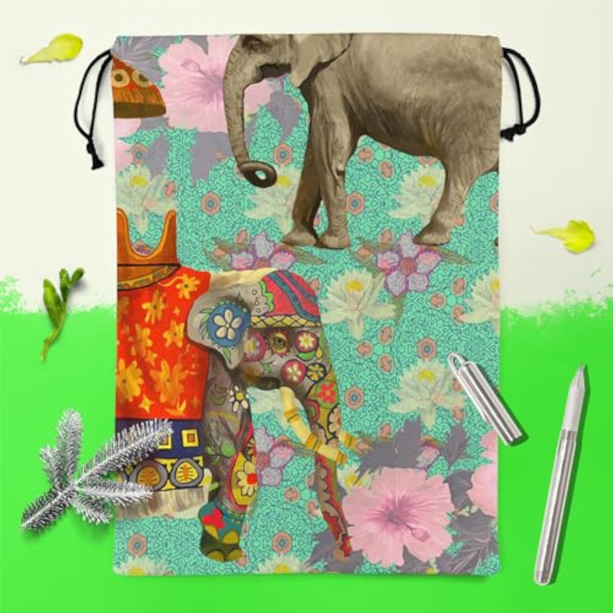 Elephant Pattern D2 Reusable Sack Bag for Gym & Travel