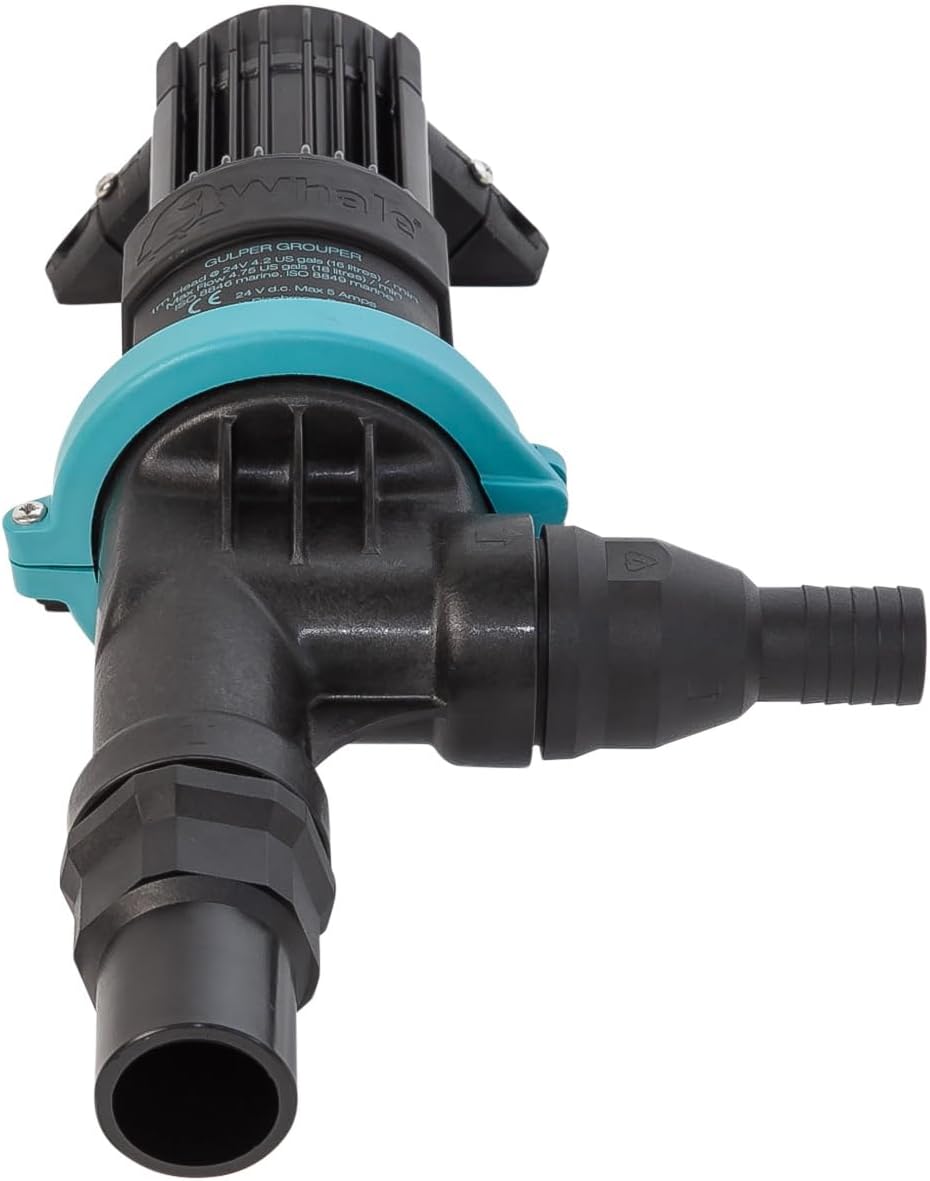 Whale Gulper Grouper MK3 Pump (12V) - Fishbox Discharge Pump. Ideal Non-Clog Macerator Replacement Pump with 90° Ports for Fishbox Installations BP4772