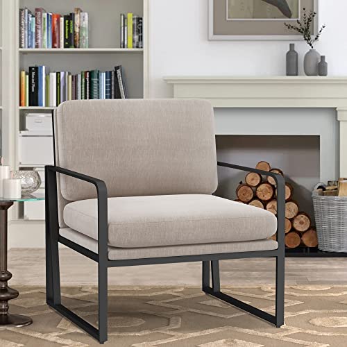 Alish Modern Accent Chairs, Upholstered Living Room Chairs Linen Arm Chair Accent Chairs For Living Room With Metal Frame Light Khaki #TOP3