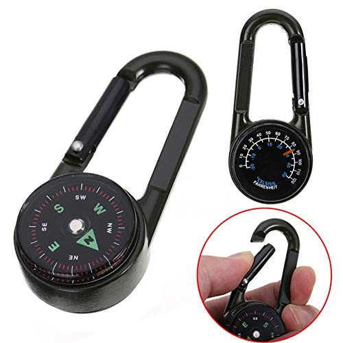 Sikeewii 1Pc Compass Camping Climbing Hiking 3-in-1 Multifunctional Carabiner Compass Thermometer Snap Hook