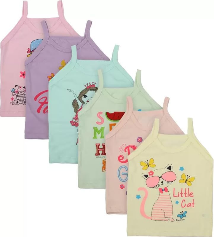 Cotton Camisole for Girls, Baniyan Shameez for Kids, Slip Innerwear Vest Printed Baby Summer Cloths Sando Ganji(Pack of 6) M02 discount deal