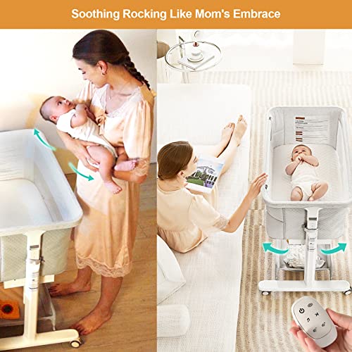 Vavasoo Rocking Bassinet For Baby Electric Bassinet Bedside Sleeper 2 Rocking Motion Baby Crib Co Sleeper For Newborn Baby 10 Height Adjustable,White #TOP1