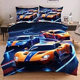 Nuphtun Funda Nórdica 200x200 cm Coche Deportivo Amarillo, Premium Juego de Cama 200x200 cm con 2 Funda de Almohada 50x75, 3D Impresión Funda de Edredón en Microfibra + Cremallera D165