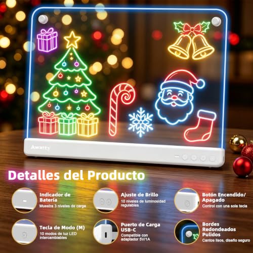 Miniatura 2 de Awatty Pizarra Led Luminosa De Dibujo, Juguete Y Regalo Infantil Blanco