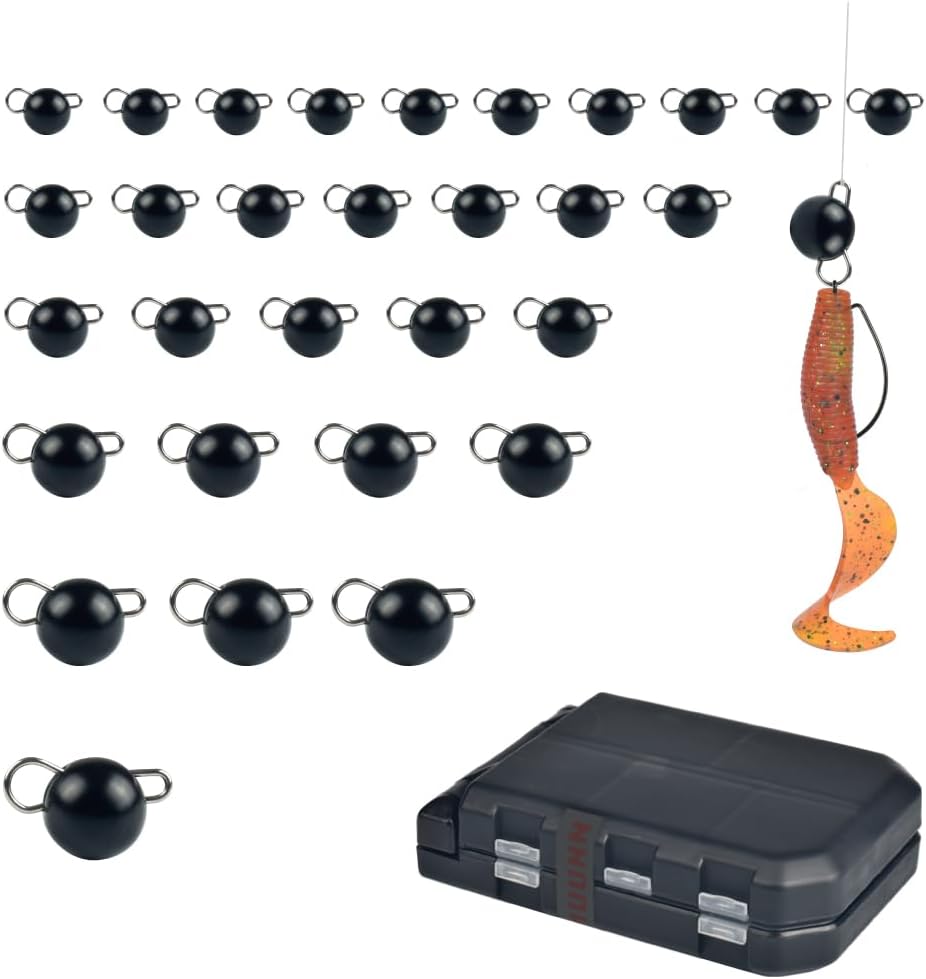 MUUMM 30pcs Tungsten Cheb Rig Weights Kit 1g/1.5g/2g/3g/5g/7g Tungsten Cheb Fishing Sinkers Assortment for Vertical Jigging, Drop Shot & Trolling, Black/Plain
