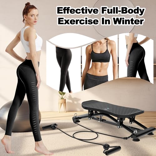 Image of KINMAC 2-in-1 Rocking Stepper with Resistance Bands, Portable Balance Board for Exercise at Home, Quiet Mini Stair Stepper with LCD Monitor, Ski Trainer for Workout Home Gym