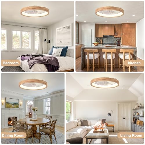 Oaks Aura 24” Low Profile Ceiling Fan with Light,3 Color Dimmable LED,6 Speeds,Reversible Motor,Wooden Flush Mount Ceiling Fans with Lights and Remote for Bedroom/Kidsroom/Dinng Room thumbnail 8