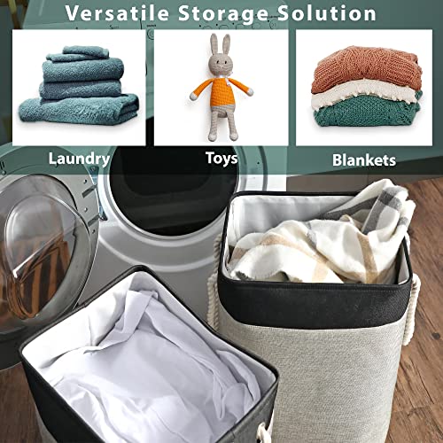 Sursay Products Laundry Basket 2 Pack Gray, Freestanding Collapsible Storage Organizer With Support Rods & Easy Carry Rope Handles, Fabric Dirty Clothes Linen Laundry Hamper For Toys Bedroom Bathroom #TOP5