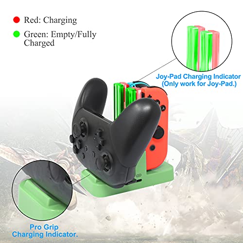 Image of FastSnail Controller Charger for Nintendo Switch & OLED Model for Joycon, Charging Dock Station for Joy con and Pro Controller with Charger Indicator & Type C Cable for Joycon 1 Controller Green