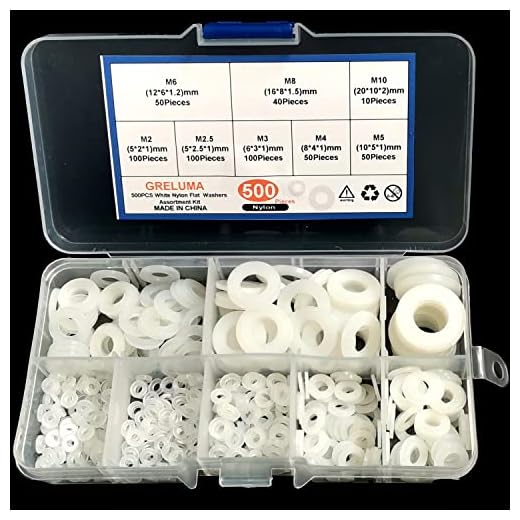 Greluma 500 Piezas M2 M2.5 M3 M4 M5 M6 M8 M10 Arandela de plástico Nylon Juego de surtido de tornillos de arandela plana, Blanco