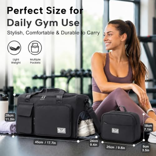 Image of FIORETTO Women's Gym Duffle Bag with Shoes Compartment, 30L Capacity, Ideal for Travel, Gym, Sports, Duffel, Weekender