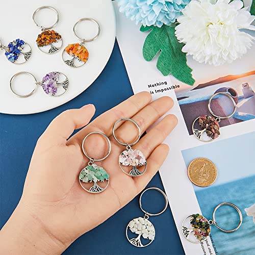 SUPERFINDINGS 36Pcs 9 Styles Tree of Life Keychain Natural Crystal Stones Handmade DIY Keychain Charm Pendant Gemstones Key Chain Charm for Handmade DIY Bag Charms Keyring - Image 3