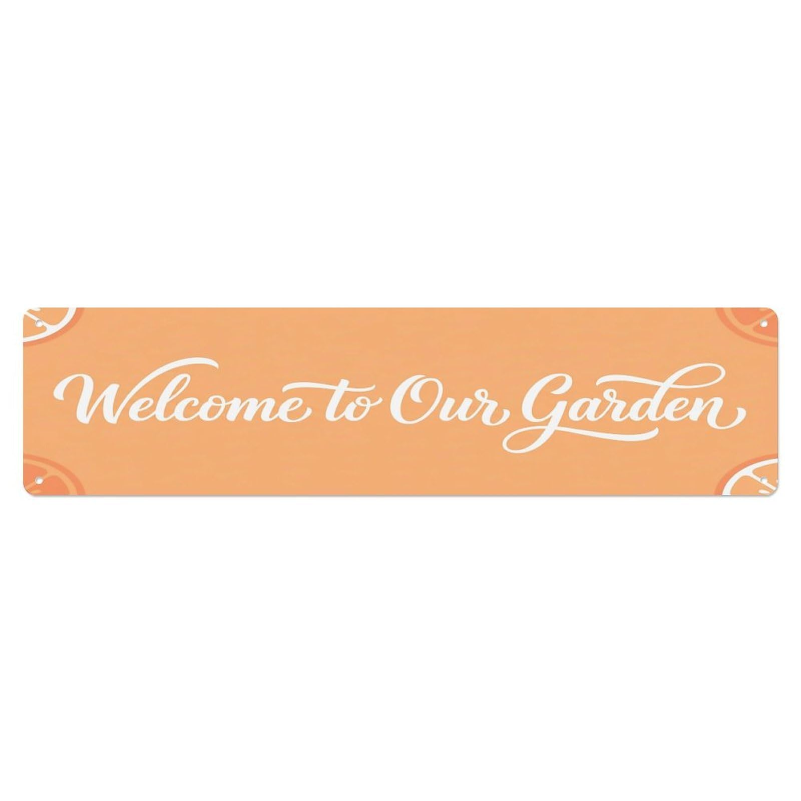 Vintage Welcome to Our Garden Peach Orange Metal Tin Sign