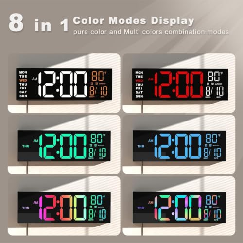 Image of JALL 13 inch Large Digital Wall Mount Clock, Count Down Timer, Alarm, Big LED, DST, Temperature for Living Room Classroom Desk, Xmas, Birthday Gift for Senior Mom Dad, RGB