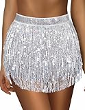 Silver Sparkly Skirt for Women Silver Sequin Skirt for Women Sequin Tassel Skirts Space Cowgirl Skirts Rave Outfit Woman