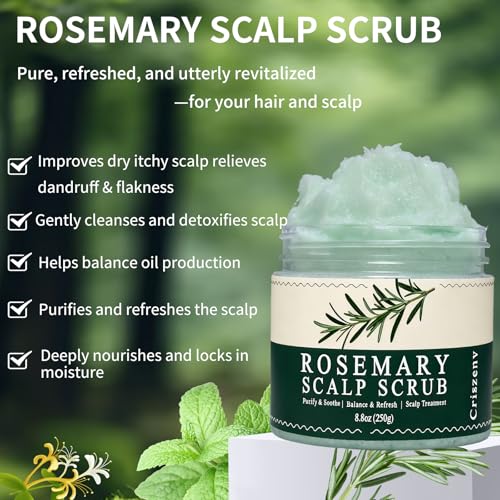 Scalp Scrub,Scalp Exfoliator with Rosemary & Mint,Hair Treatment for Itchy Scalp, Dandruff & Buildup Removal, Clarifying Scrub Shampoo with Scalp Massager for Detox & Nourishment/8.8oz - Image 3