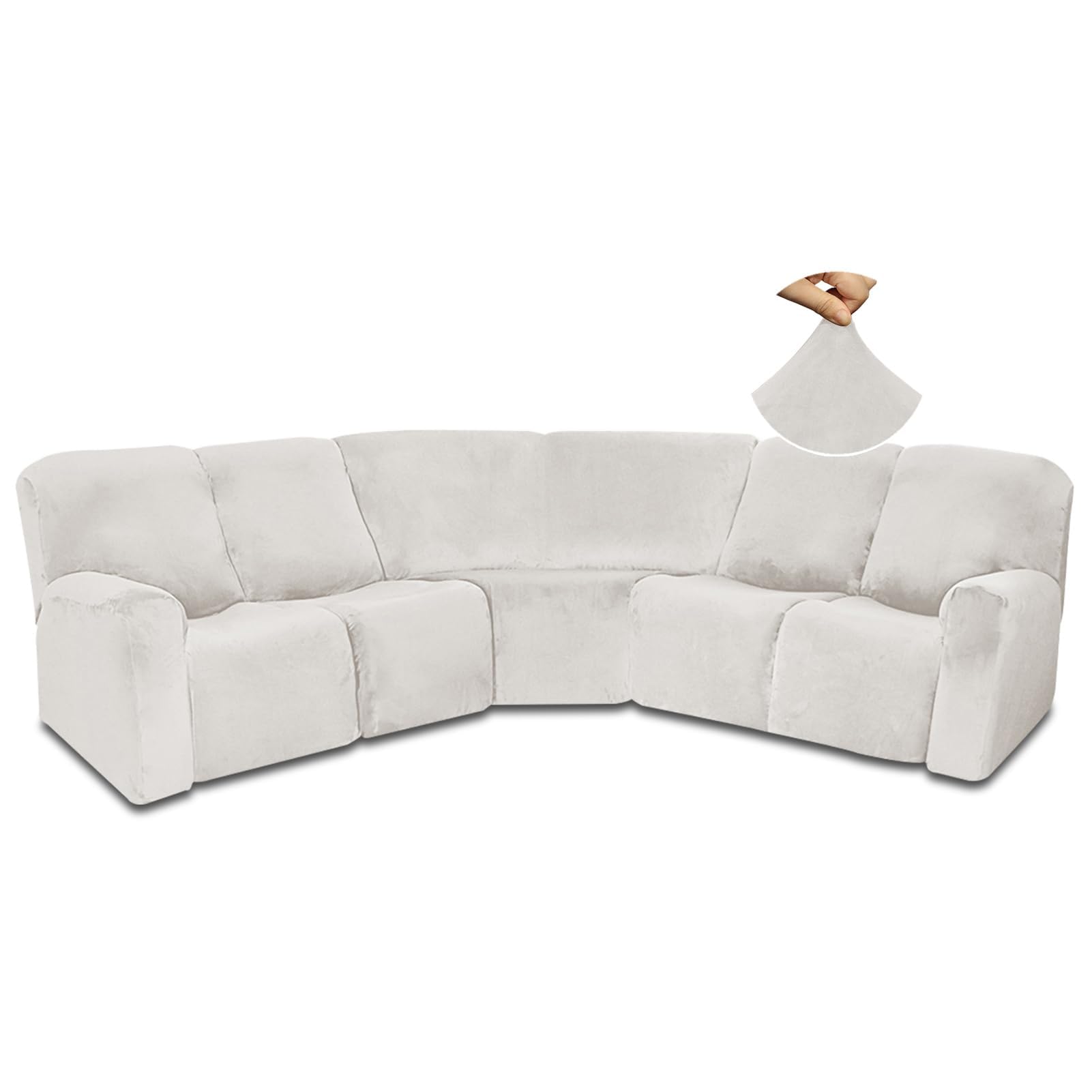 JUNLEBUYI 7-Piece L Shape Sectional Recliner Sofa Covers 4 Seater & 1 Corner Seat,Velvet Stretch Reclining Couch Cover Slipcover for Reclining L Shape 5 Seat Recliner Corner Sofa (Ivory)