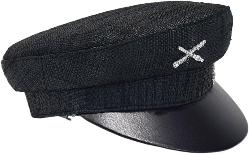 Spring and Leather Along Raffia Army Hat Women's Rhinestone Letter Cap Shopping Trip Shot Visor
