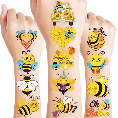 60 PCS Yellow Bee Pre-Cut Temporary Tattoos for Kids