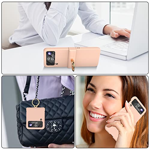 Compatible With Galaxy Z Flip 4 Case With Hinge Protection & Ring Kickstand,Slim And Thin Protective Case Cover For Samsung Z Flip 4 5G (Pink) #TOP1