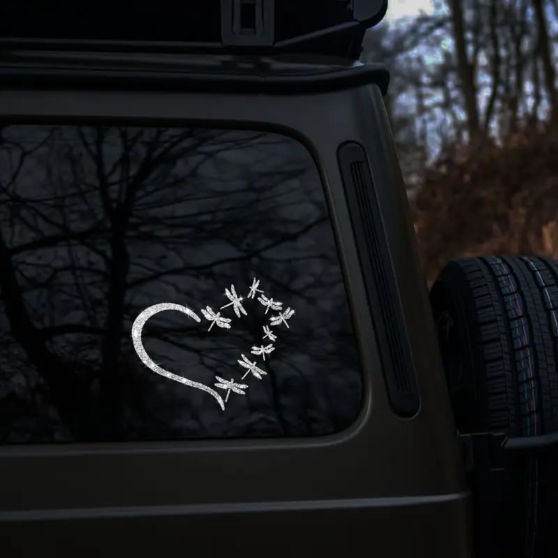 2PCS Sparkling Heart and Dragonfly Self-Adhesive PVC Rainbow Glittery Decal Sticker for Cars, Laptops, Trucks, Motorcycles Wall Window Luggage Scratch Cover Door Multi-Surface Decor Sticker - Image 3