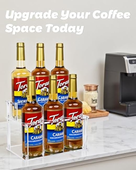Upgraded Thickened Acrylic Coffee Syrup Organizer, 2-Tier Coffee Station Organizer Holds 6 Syrup Bottles, Coffee Syrup Dispenser Rack for Coffee Bar Station , Wine Bottle Rack Holder Countertop