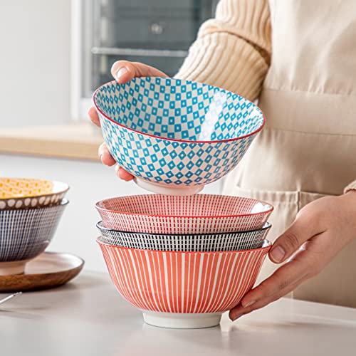 Vancasso 24 Oz Ceramic Cereal Bowls Set Of 6, Colorful Soup Bowls, Pasta Salad Bowls, Dishwasher & Microwave Safe #TOP6