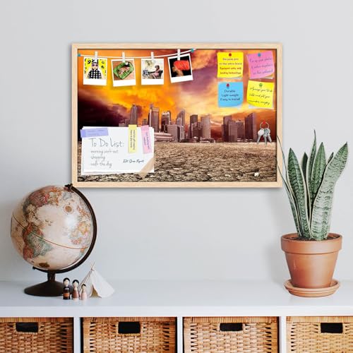Image of ArtzFolio City Overlooking Desolate Desert | Bulletin Board Notice Pin Board | Vision Soft Board Combo with Thumb Push Pins & Sticky Notes | Natural Brown Frame | 30 x 20 inch (76 x 51 cms)