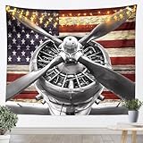 jejeloiu American Flag Wall Hanging Twin Airplane Print Tapestry for Kids Aircraft Plane Wall Blanket Women Men Teens Decor Aircraft Flying Red Blue Grey Wall Art Closure