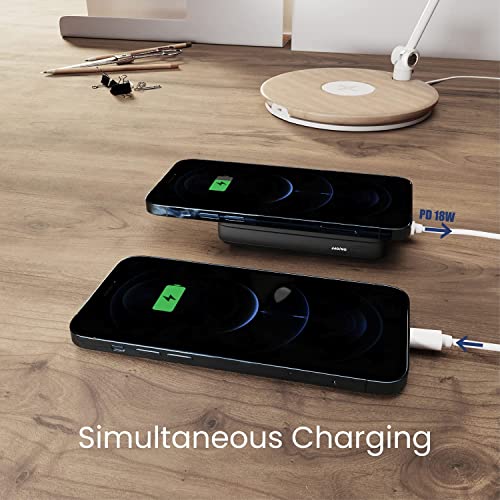 TECHSMARTER 8000mAh 18W USB-C, Wireless Portable Charger Power Bank with Anti-Slip Suction Cups. Battery Pack for Samsung S24, S23, S22, S21 iPhone 16, 15, 14, 13, 12, 11, SE 2020, X, XR, XS