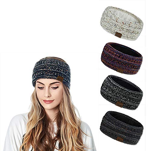 4Pcs Women Ear Warmers Headbands Cold Weather Running Headbands Women Winter Headband Knit Hair Band Head Wrap Fleece Lined Winter Ear Covers(Multi B)