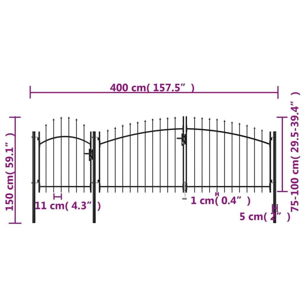 IKAYAA Doppeltor Einfahrtstor Hoftor Tor doppelflügeltor Gartentor Metall Zauntor Gartentür mit Schloss und Schlüsseln-400 x 125 cm