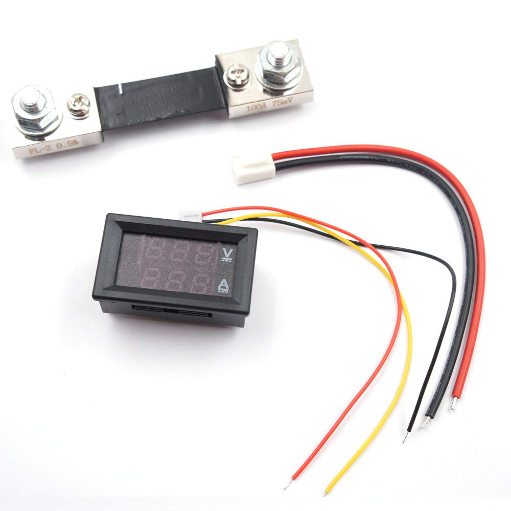 JacobsParts DC 100V 100A Voltmeter Ammeter Dual LED Display Panel Volt Guage Amp Meter Voltage Current Tester with Shunt