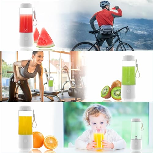 Image of OZOY Portable Blender Electric Juicers Fruit Mixers USB Rechargeable Smoothie Mini Personal Juicer 6 Blades 3Gears With Oil Strainer Pot Grease Can Scalding Handheld, Lid for Cooking (WHITE-29)