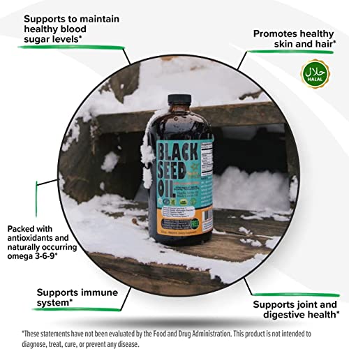 Pure Turkish Black Seed Oil Liquid - 2.26% Thymoquinone Cold-Pressed Black Cumin Seed Oil From Pure Nigella Sativa - First Pressing Blackseed Oil For Immune Support 8 Oz Glass Bottle Sweet Sunnah #TOP3