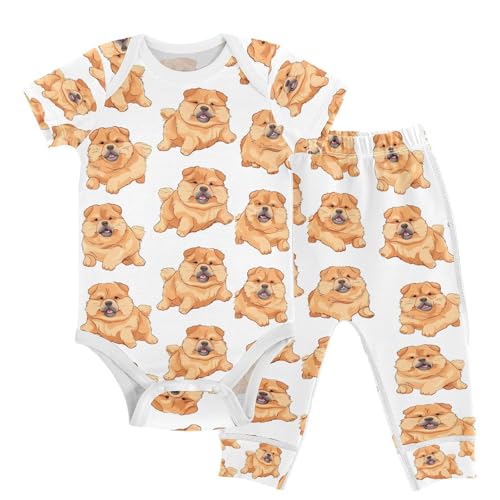 vvfelixl Baby Clothes Cute Chows Baby Bodysuits Set Unisex Short Sleeve Baby Pants Sets 0-3M