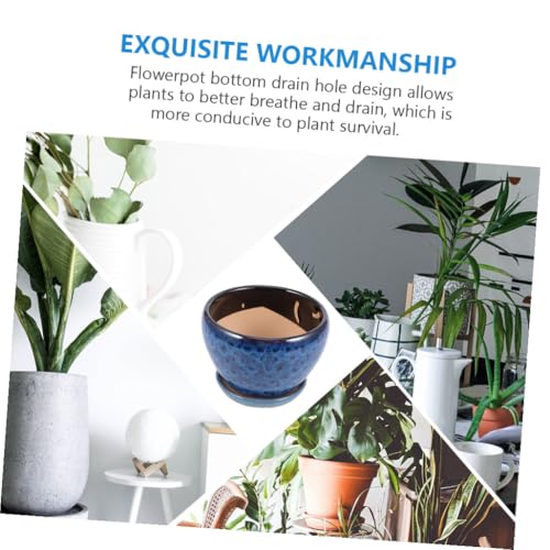 Pot de fleur céramique bleu paon avec soucoupe DOITOOL