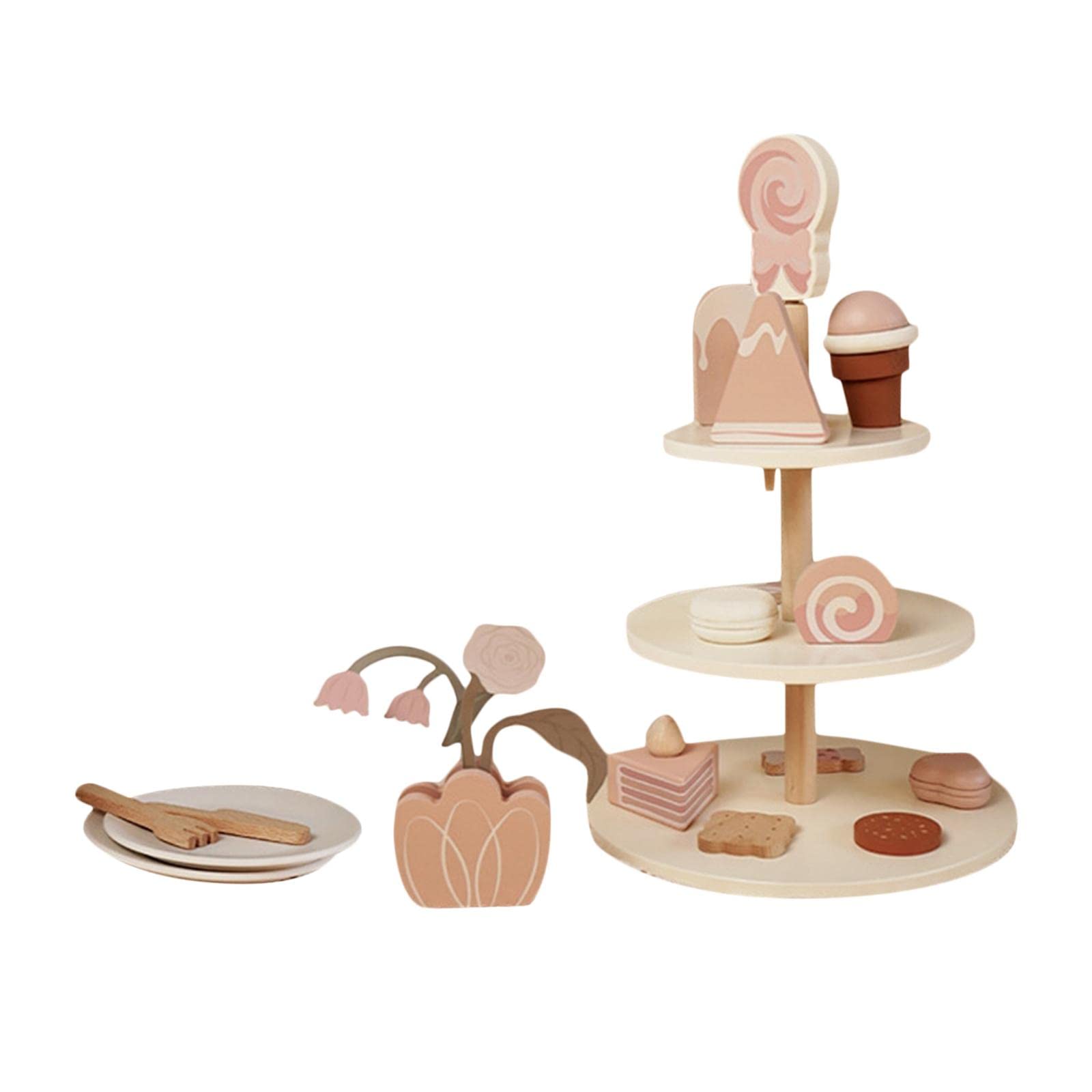 Set da tè per Bambine Cucina Giocattolo Accessori Legno Simulato Pasticceria Mini Dolci Gioco Fantasia Stimolante Adatto a Regali Decorazione, Set di Gelati Giocattolo