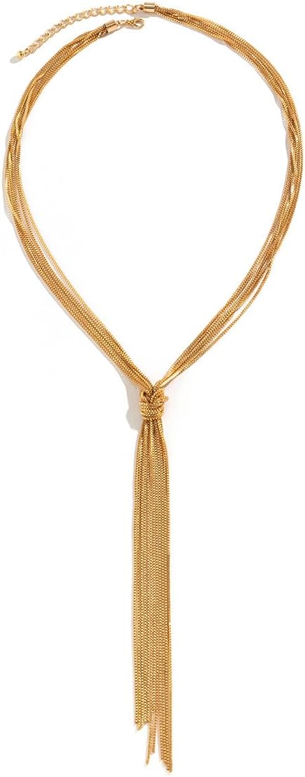 Long Gold Necklace for Women Dainty Lariat Gold Necklaces 14k Gold Plated Twist Snake Chain Y Necklace Simple Charm Trendy Jewelry Women Girls Gifts