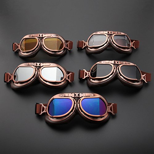 Muxsam Vintage Motorcycle Goggles, Atv Motocross Goggles, Dirt Bike Racing Riding Off Road Scooter Glasses, Windproof Dustproof Eyewear For Adults Men Women, Copper Frame Clear Lens #TOP6