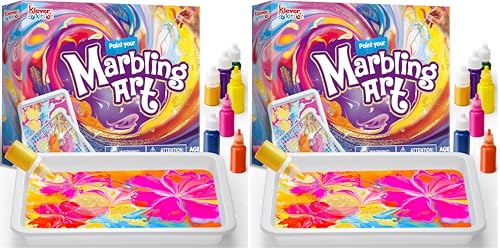 Klever Kits Wasser Marmorierfarbe für Kinder,Magic Marbling Paint Art für Mädchen ab 6-12 Jahren,Marbling Paint Kit für Jungen,Bastelsets für Aktivitäten,Geburtstagsgeschenk (Packung mit 2)
