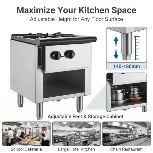 Image of Commercial Gas Stove with Cabinet,90,000 BTU Single Burner,Silver