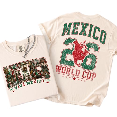 Mexico Soccer Fan Shirt Vintage World 2026 Cup Graphic Tee Viva Mexico Football Supporter T-Shirt Ivory
