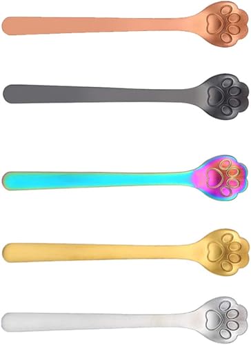 Luxshiny Cuchara de café con pala, 5 cucharas de café con patas de gato, cuchara de acero inoxidable, cuchara de pata de gato, cuchara de revolver