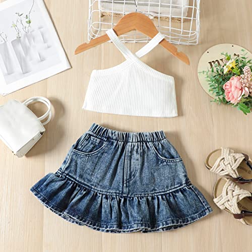 Colete infantil sem mangas para meninas, saias jeans, roupas de tutu arco-íris para meninas, Branco,
