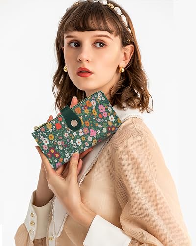 Image of Floral Women's Slim Wallet,Thin RFID Card Holder with Zipper Pocket | 12 Slot Wallet Organizer, Large Capacity, Vegan Leather, Coin Purse, Cash Compartment, Travel Wallet, Women Gift
